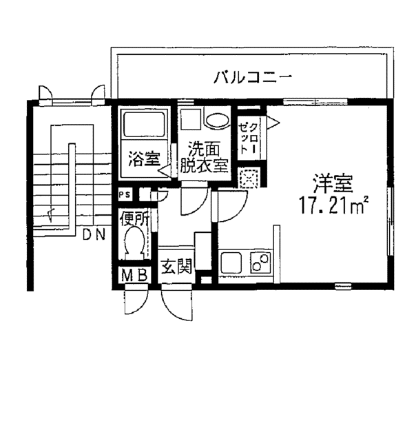 小田急線 読売ランド前駅 徒歩5分 3階建 築16年(1K/3階)の間取り写真