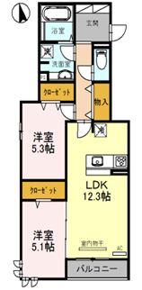 NAGOMI(2LDK/2階)の間取り写真