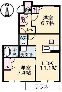 シャーメゾン上林(2LDK/1階)の間取り写真