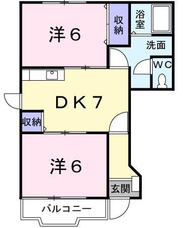 ピュアクエストB(2DK/1階)の間取り写真