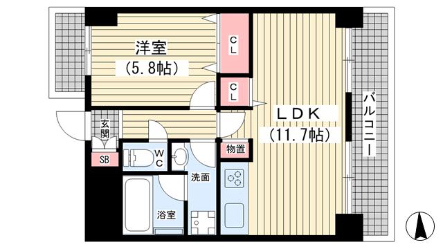 コスモ神戸サウスアヴェニュー(1LDK/3階)の間取り写真