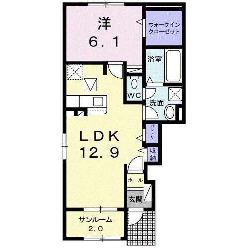 アルコバレーノ B(1LDK/1階)の間取り写真