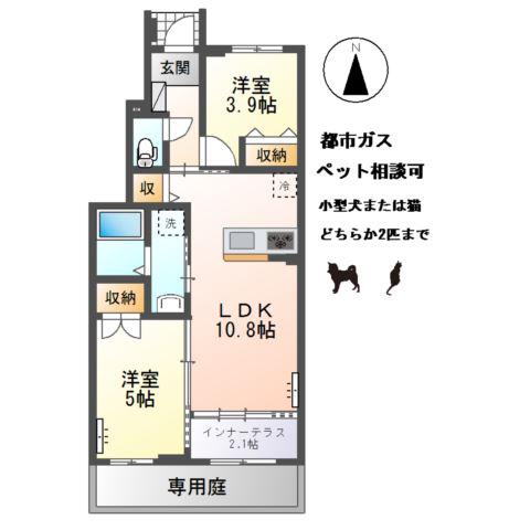 東五城字西大堀アパート(2LDK/1階)の間取り写真