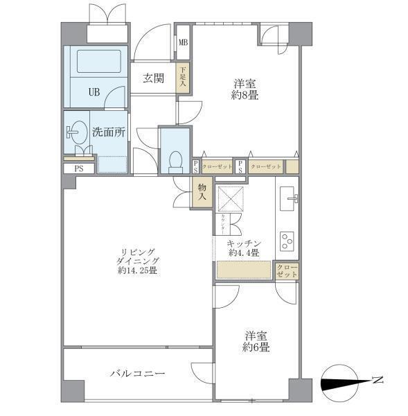 アパートメンツ東山(2LDK/2階)の間取り写真