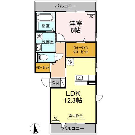 ASUKA D棟(1LDK/3階)の間取り写真