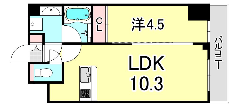 プレジオ武庫川ASIAN(1LDK/6階)の間取り写真