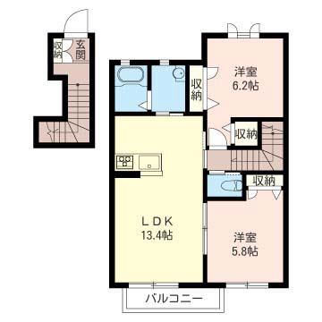 アートヒルズ(2LDK/2階)の間取り写真