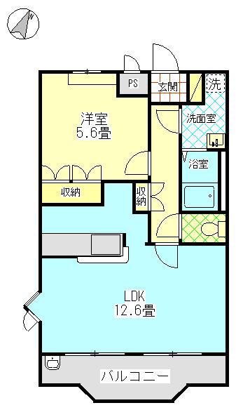 ディアハート A棟(1LDK/2階)の間取り写真