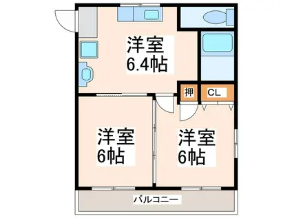 第35三共ハイツ(2DK/3階)の間取り写真