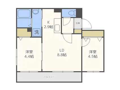 ALBA GRANDE麻生(2LDK/4階)の間取り写真