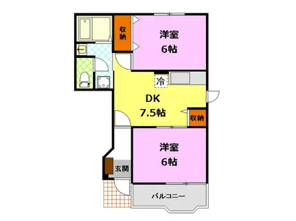 プレザントエリアA(2DK/1階)の間取り写真