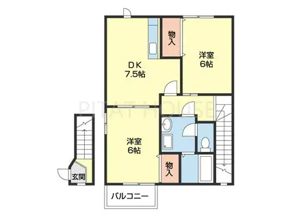 プレンティII(2DK/2階)の間取り写真