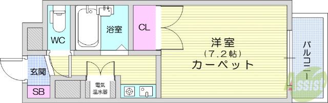 ロイヤルヒルズ富沢Ⅲ(1K/3階)の間取り写真