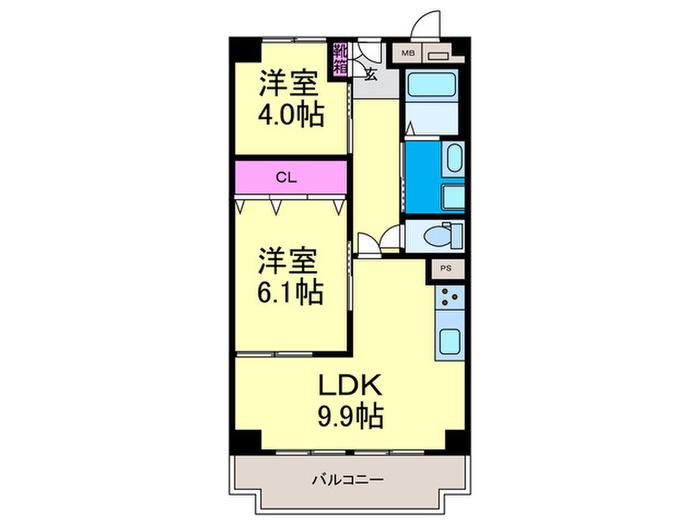 シャルマンコーポ摂津富田(2LDK/5階)の間取り写真