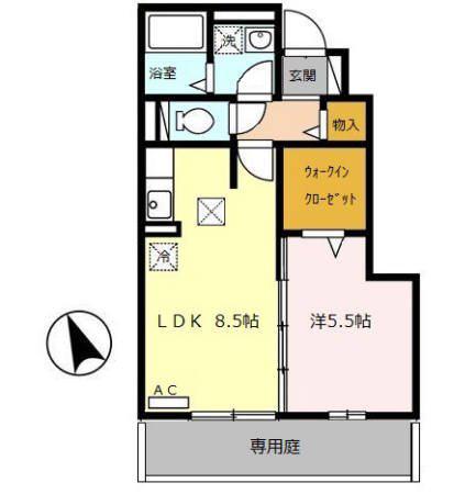モダンコート東阿保(1LDK/1階)の間取り写真