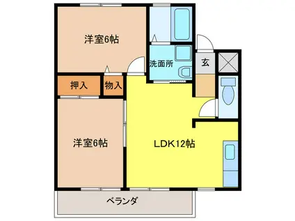 VILLA生原I・II(2LDK/2階)の間取り写真