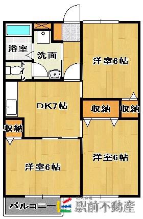 パディビレッジ鶴田A(3DK/1階)の間取り写真