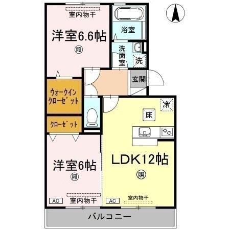 メルベーユA棟(2LDK/3階)の間取り写真