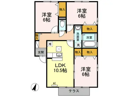 リッシハウスD(3LDK/1階)の間取り写真