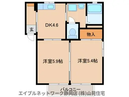 カルテット松富A(2DK/1階)の間取り写真