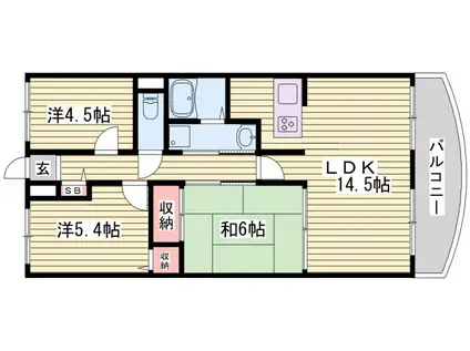手柄アートスカイハイツ(3LDK/5階)の間取り写真