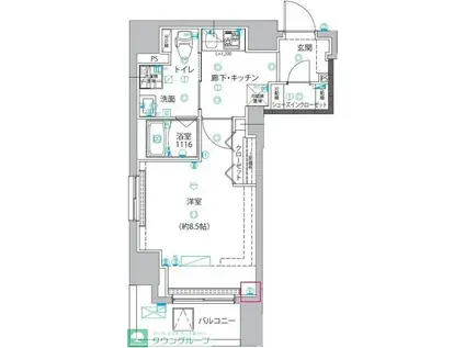 ユリカロゼ五反野III(1K/8階)の間取り写真