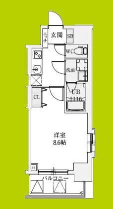 スプランディッド上本町ウエスト(1K/4階)の間取り写真