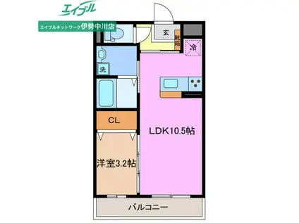 津市久居野村町マンション(1LDK/1階)の間取り写真