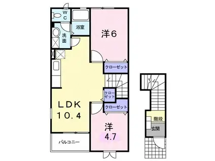 ジェルメ・コリーヌB(2LDK/2階)の間取り写真