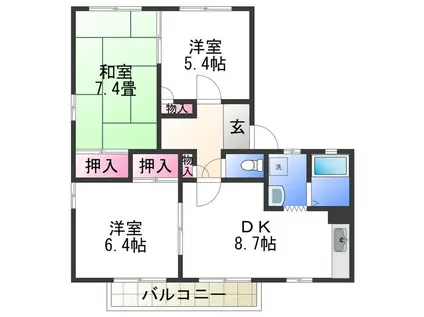 フレグランス中松江(3DK/2階)の間取り写真