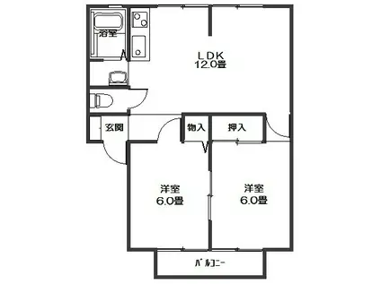 ビレッジヨシダC棟(2LDK/2階)の間取り写真