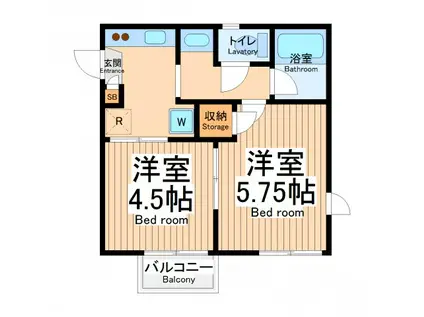 フラッツ金森(2K/2階)の間取り写真