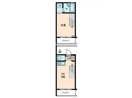 京王線 調布駅 徒歩4分 3階建 築22年(1DK/2階)の間取り写真