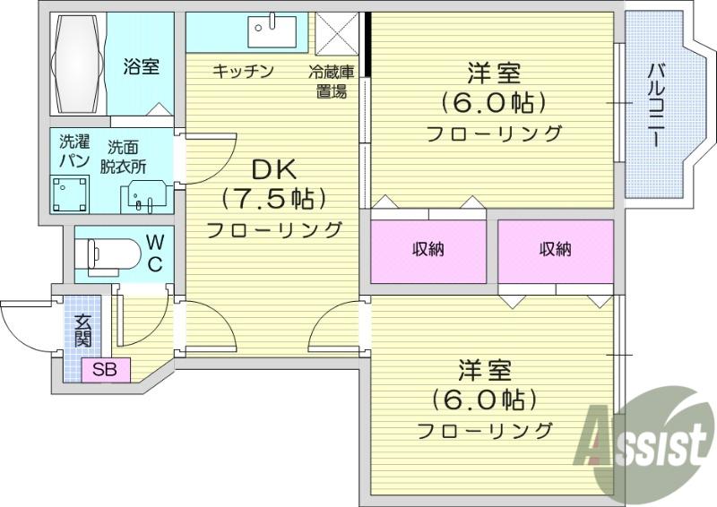 アーバンプレイス(2DK/1階)の間取り写真