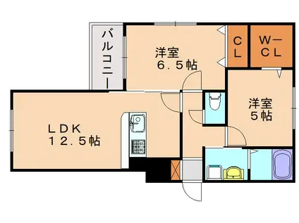 プレステージ福津B(2LDK/1階)の間取り写真