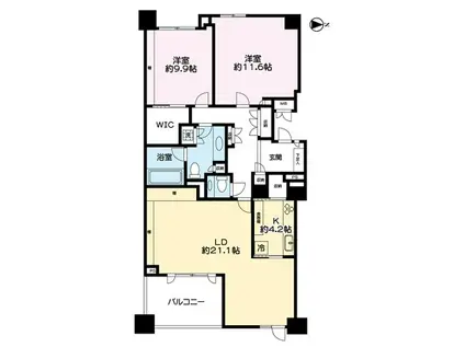 パークハウス麻布霞町(2LDK/4階)の間取り写真