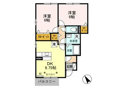 ビューバレー星の宮F(2DK/1階)の間取り写真