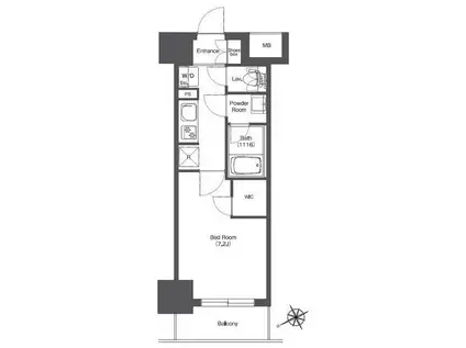 BPRレジデンス門前仲町(1K/7階)の間取り写真