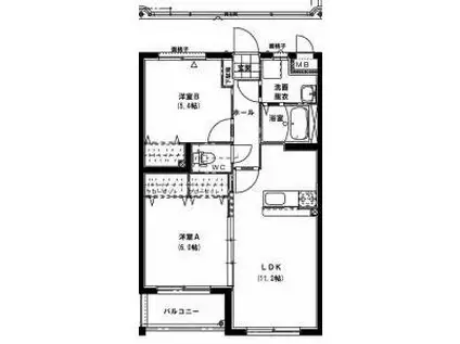 パークサイド城ヶ崎(2LDK/3階)の間取り写真