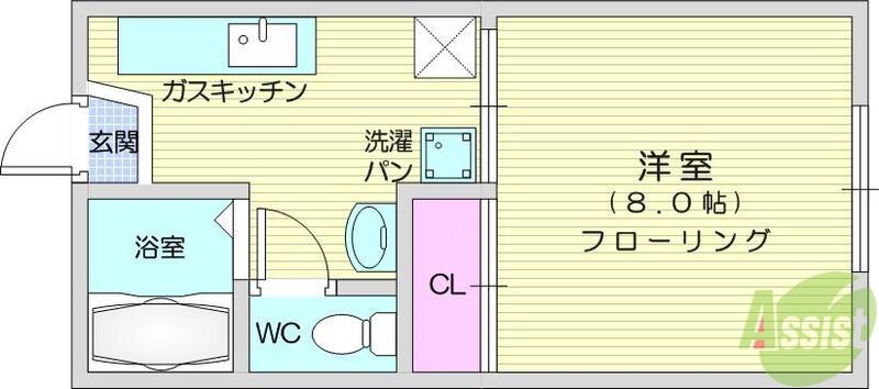 陽光ハイツA棟(1K/1階)の間取り写真