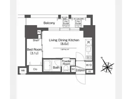 ブルロック後楽園(1LDK/11階)の間取り写真