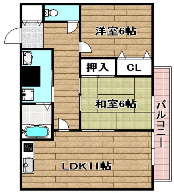 バッハレジデンス高槻I(2LDK/3階)の間取り写真