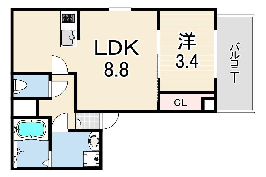 ジーメゾン西二見リュクス(1LDK/2階)の間取り写真