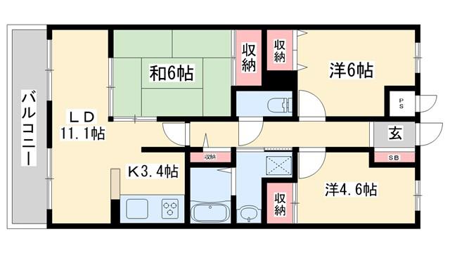 シャルヴィ加古川(3LDK/3階)の間取り写真