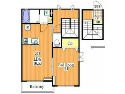 オトワI(1LDK/2階)の間取り写真