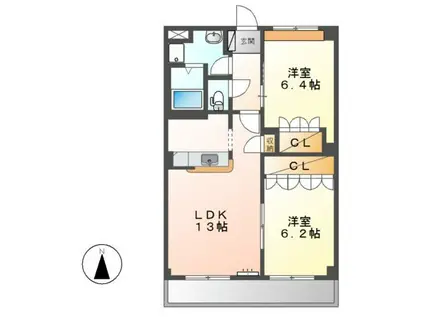 ラフィネIII(2LDK/1階)の間取り写真