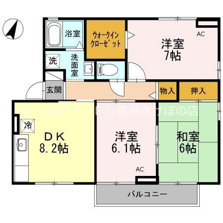 IホームTOWN 参番館(3DK/2階)の間取り写真
