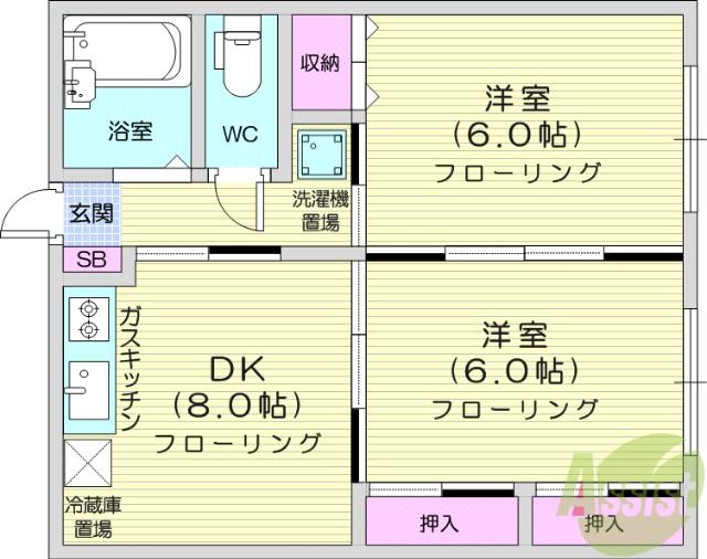 ALIVIO K(2DK/2階)の間取り写真