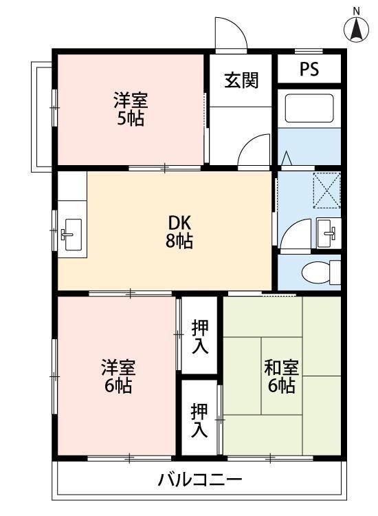 ハイツ紀ノ国(3DK/3階)の間取り写真