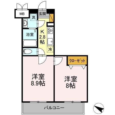 アーバンシャトー千葉中央(2K/4階)の間取り写真